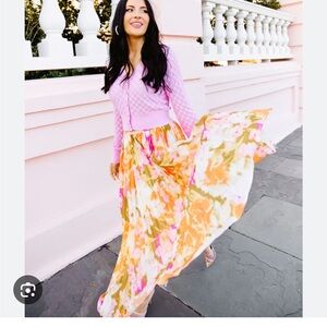 Rachel Parcell Floral Maxi Skirt in Orange and Pink